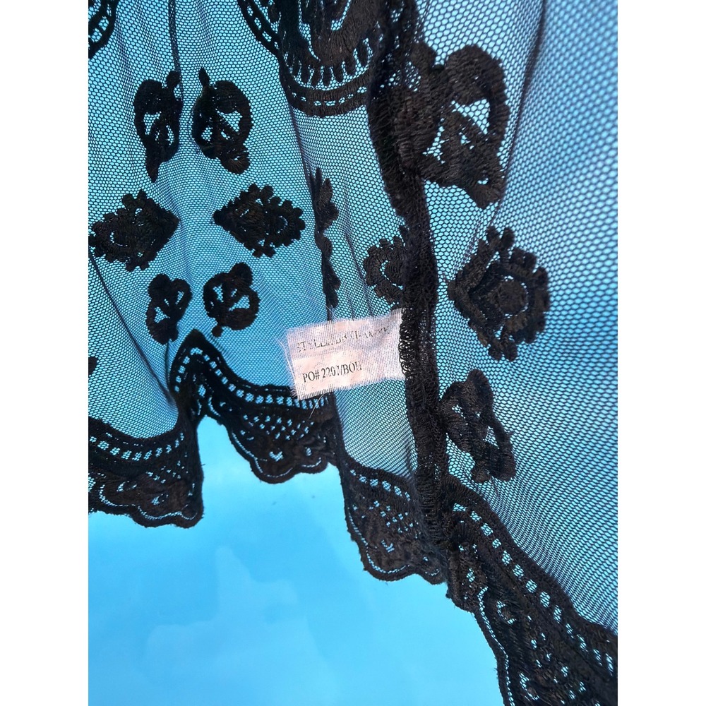 Stellar Black Mesh Embroidered Kimono Duster Lace Trim Open Front Cover Up - Picture 4 of 5